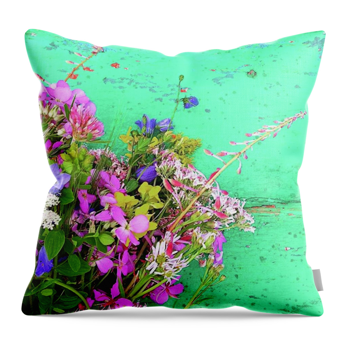 Flowers Throw Pillow featuring the photograph Wild flowers from Norway by Anne Hilde Lystad