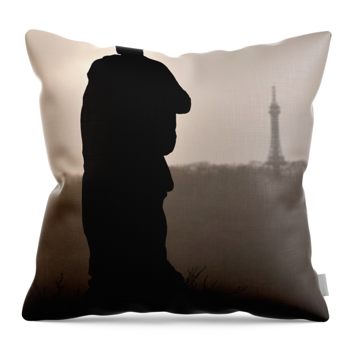 Lawrence Throw Pillow featuring the photograph Statue And Petrin Tower by Lawrence Boothby