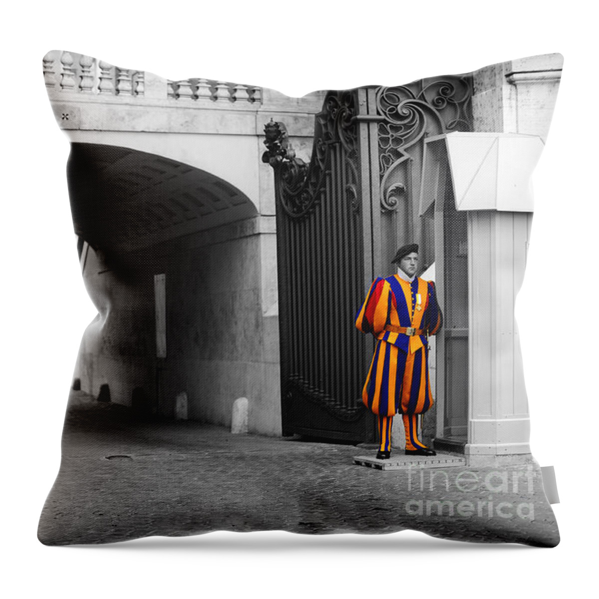 Swiss Guard Throw Pillow featuring the photograph Vatican Swiss Guard by Stefano Senise