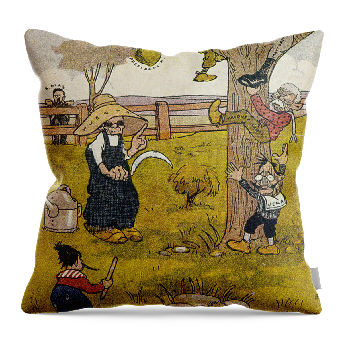 1913 Throw Pillow featuring the painting Mexico: Political Cartoon #0105230 by Granger