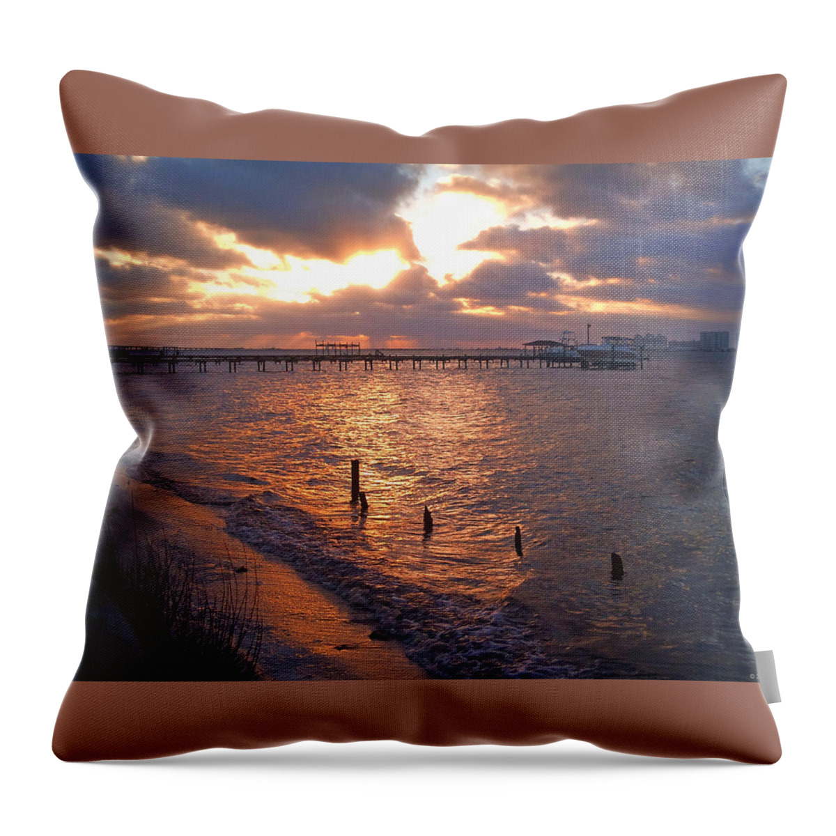 20120111 Throw Pillow featuring the photograph 0111 Sunrise on Sound by Jeff at JSJ Photography