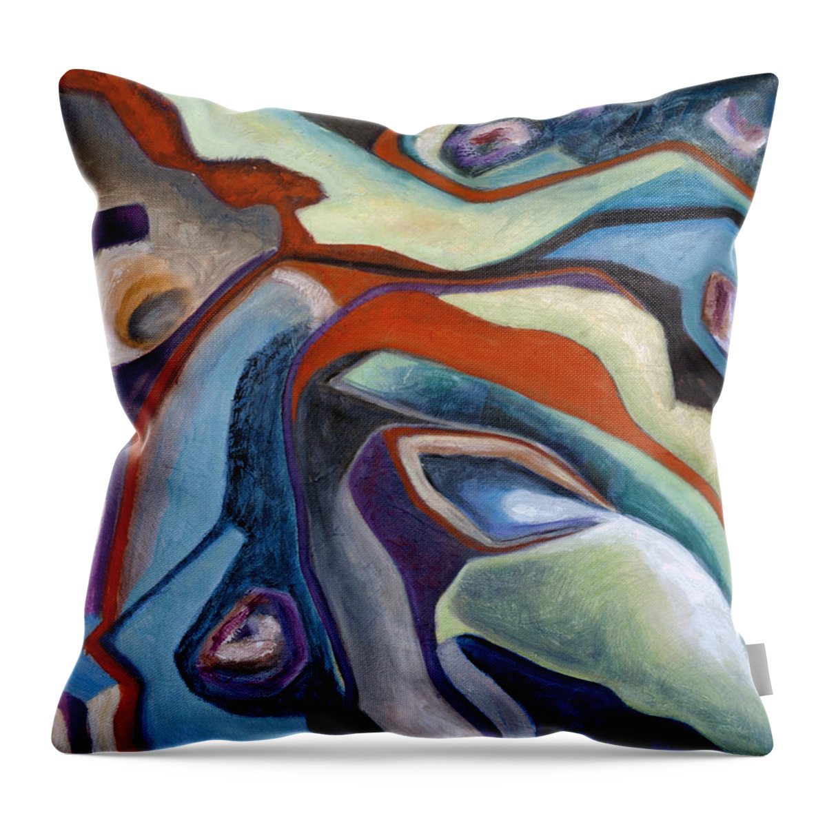 Abstract Throw Pillow featuring the painting 01318 Maybe by AnneKarin Glass