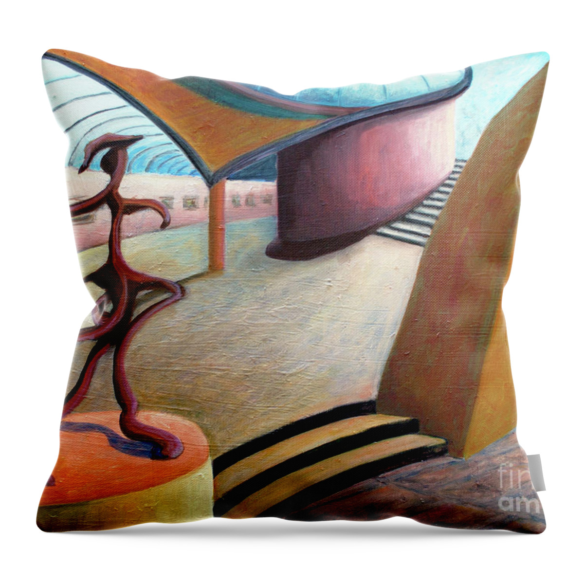 Museum Throw Pillow featuring the painting 01343 Museum by AnneKarin Glass