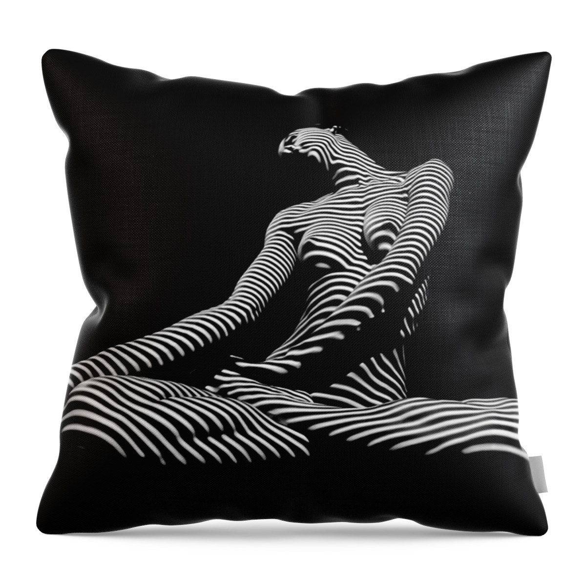 Fine Art Throw Pillow featuring the photograph 0174-DJA Lotus Zebra Woman Sensual Feminine Black and White Figure Study by Chris Maher