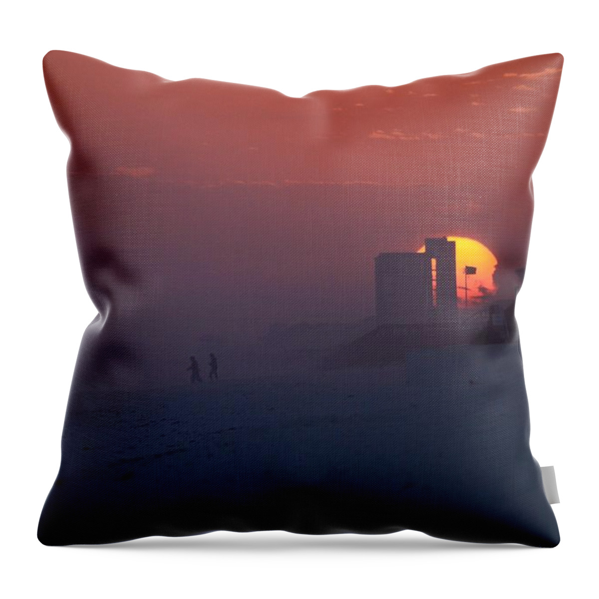 20120229 Cloudy Throw Pillow featuring the photograph 0229 Red Orange Sunset Ball Behind Navarre Beach Condo by Jeff at JSJ Photography