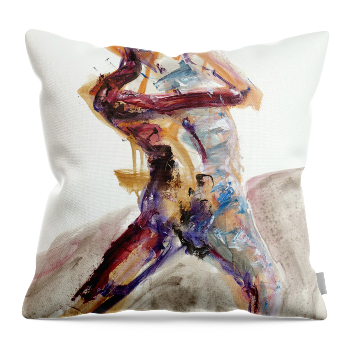 Nude Throw Pillow featuring the painting 04923 Taking Action by AnneKarin Glass