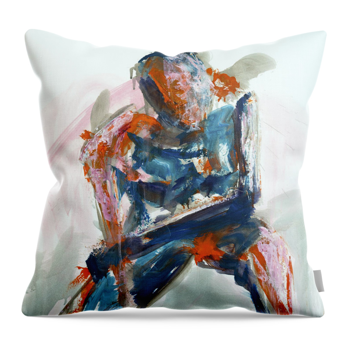 Gesture Throw Pillow featuring the painting 04954 Athlete by AnneKarin Glass