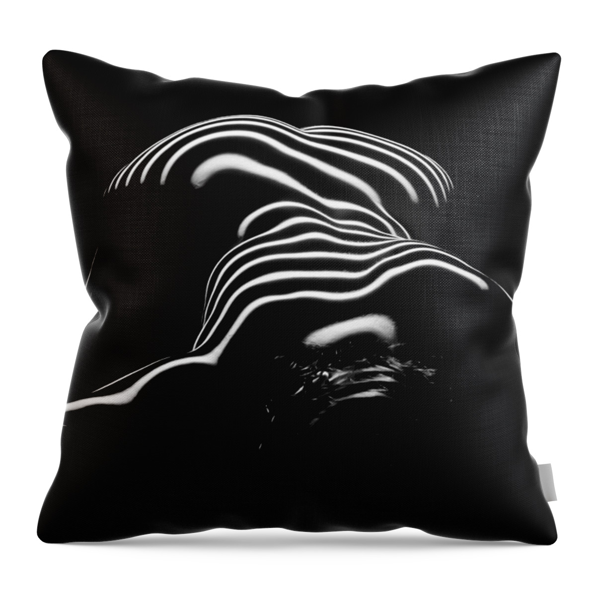 Zebra Throw Pillow featuring the photograph 0686-AR Head Down Bottom Up Zebra Striped Female Figure by Chris Maher
