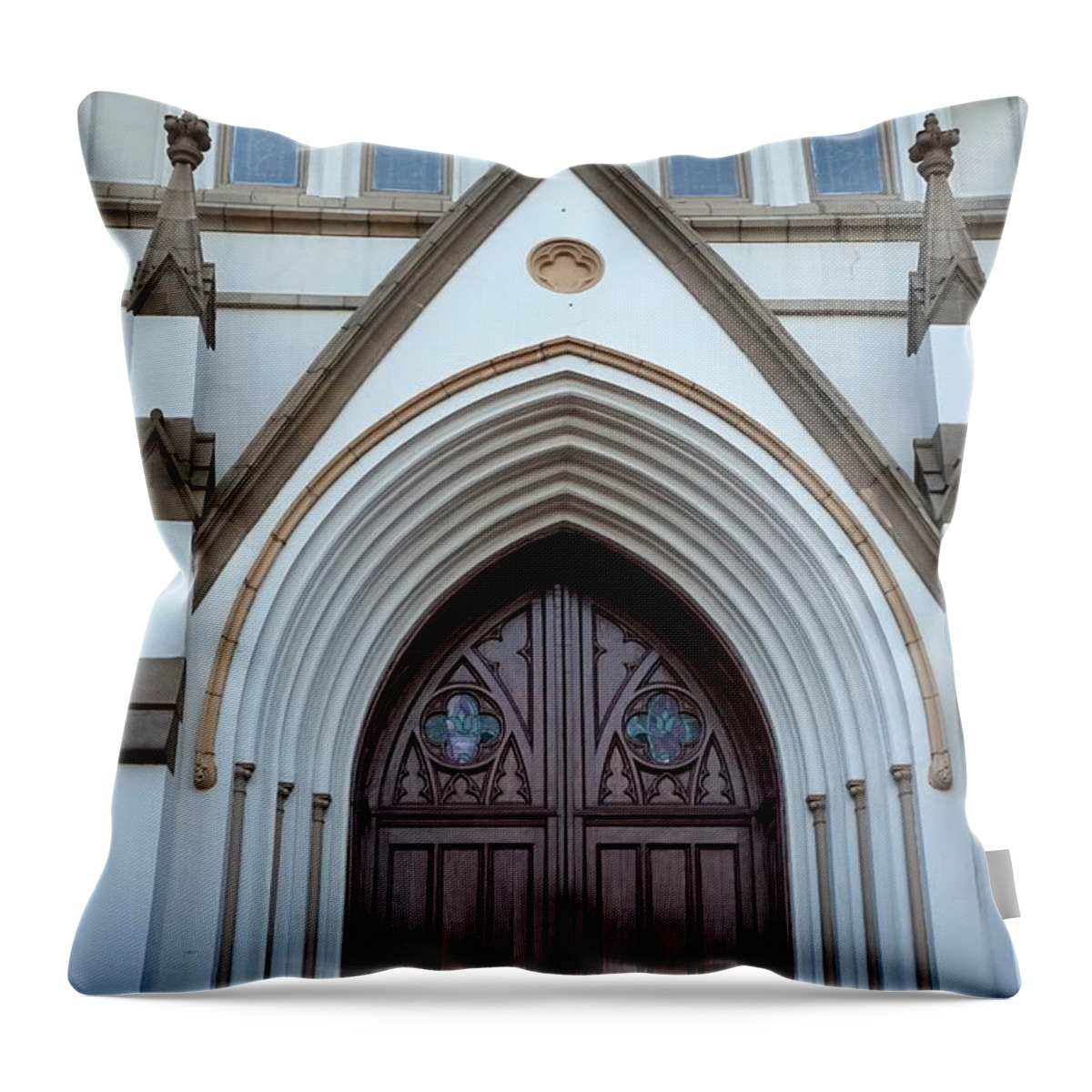 Cathedral Of St. John The Baptist Throw Pillow featuring the photograph Cathedral Doors by Laurie Perry