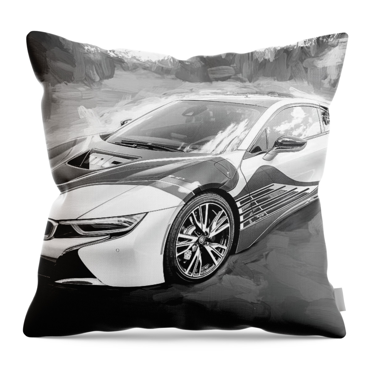 2015 Bmw Throw Pillow featuring the photograph 2015 BMW I8 HYBRID Sports Car BW #1 by Rich Franco