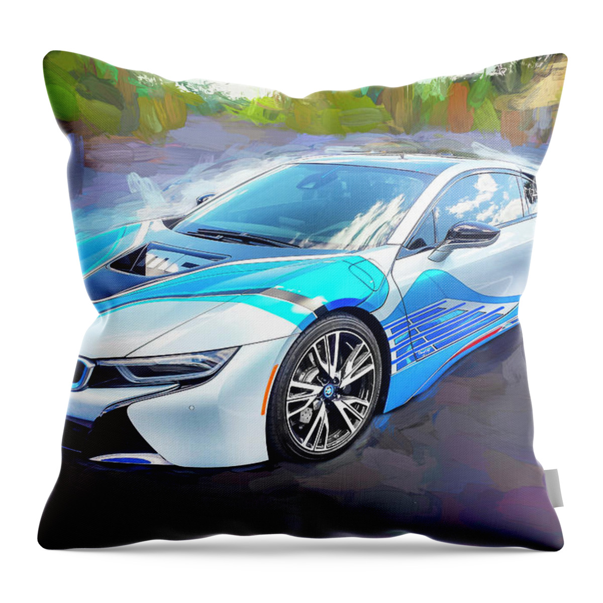 2015 Bmw Throw Pillow featuring the photograph 2015 BMW I8 HYBRID Sports Car #1 by Rich Franco