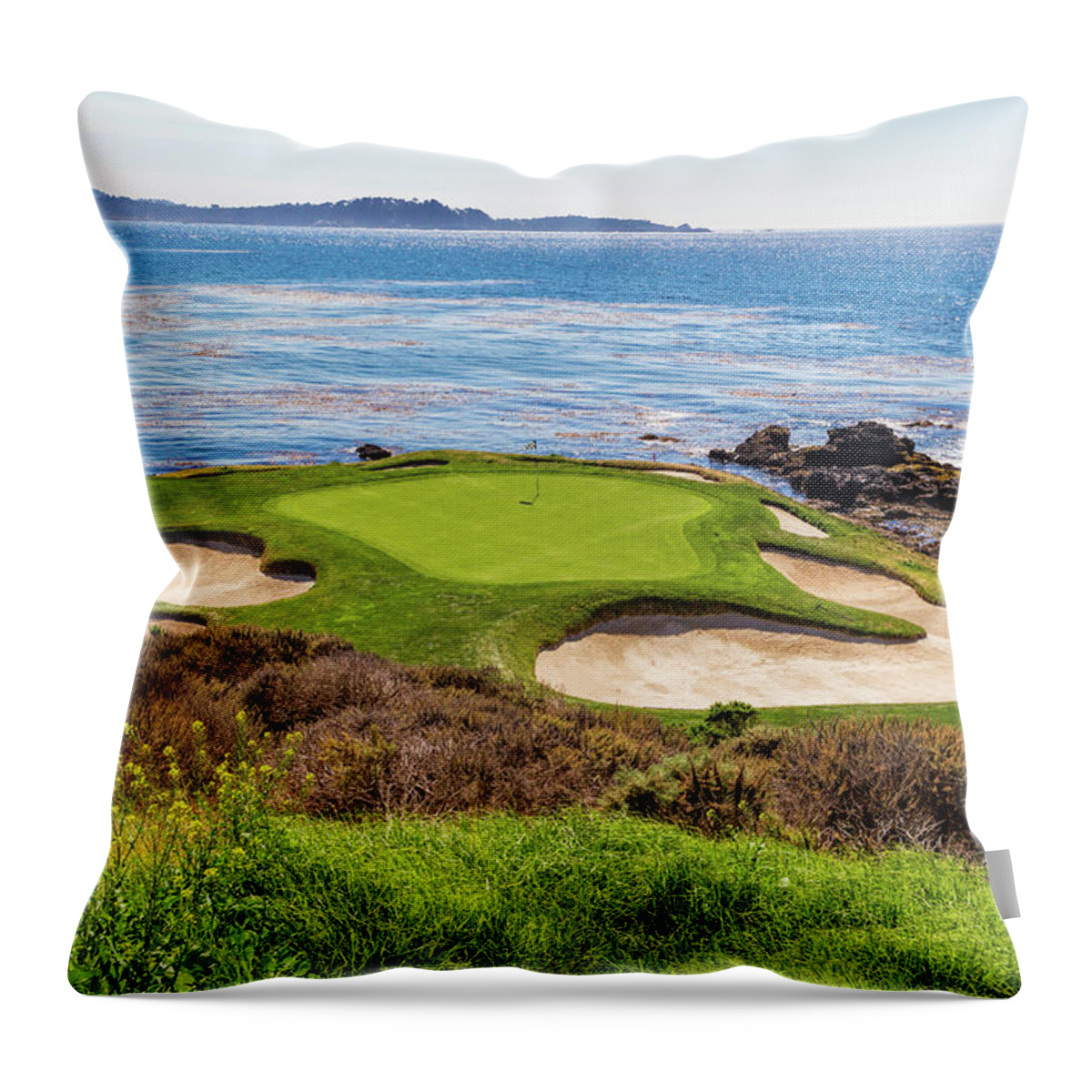 Golf Throw Pillow featuring the photograph 7th Hole at Pebble Beach #1 by Mike Centioli