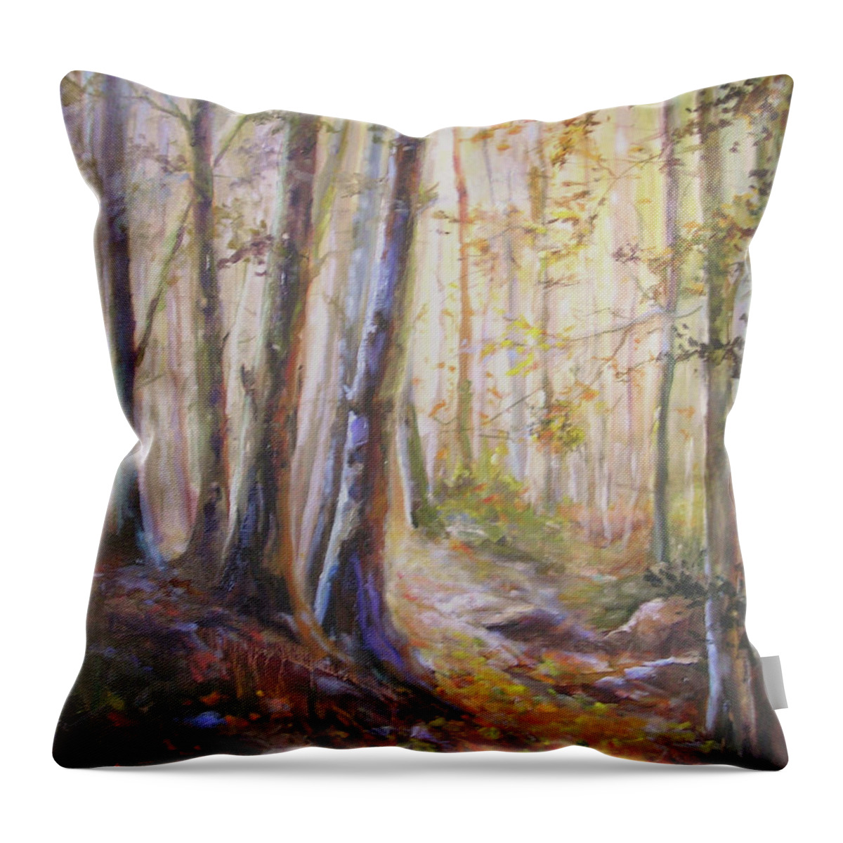 Landscape Throw Pillow featuring the painting A Walk Through the Woods #1 by Barbara Couse Wilson