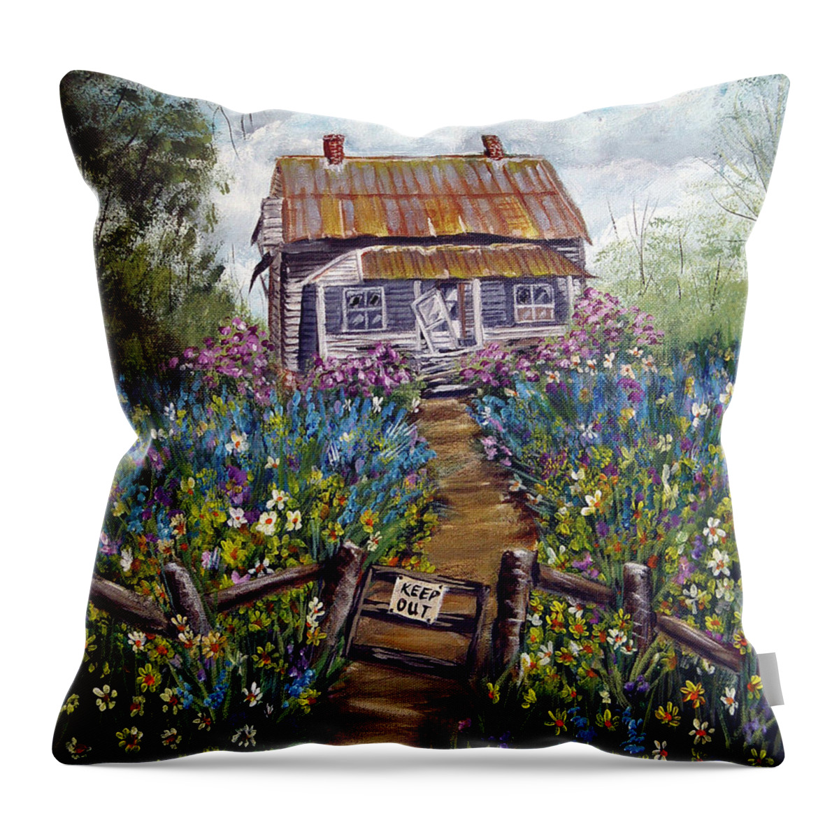 House Throw Pillow featuring the painting Abandoned House #1 by Quwatha Valentine