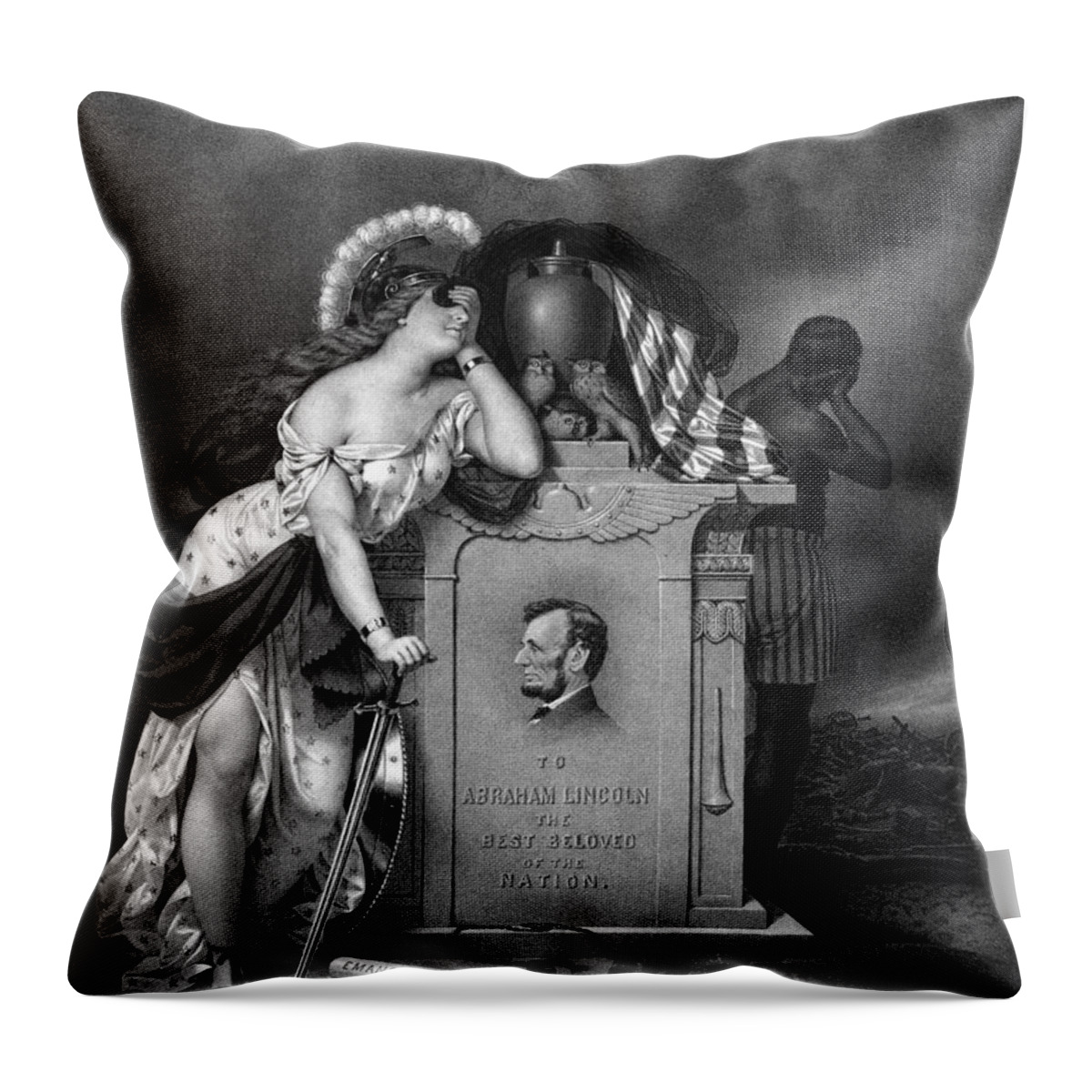 Abraham Lincoln Throw Pillow featuring the drawing Abraham Lincoln -- In Memoriam #1 by War Is Hell Store