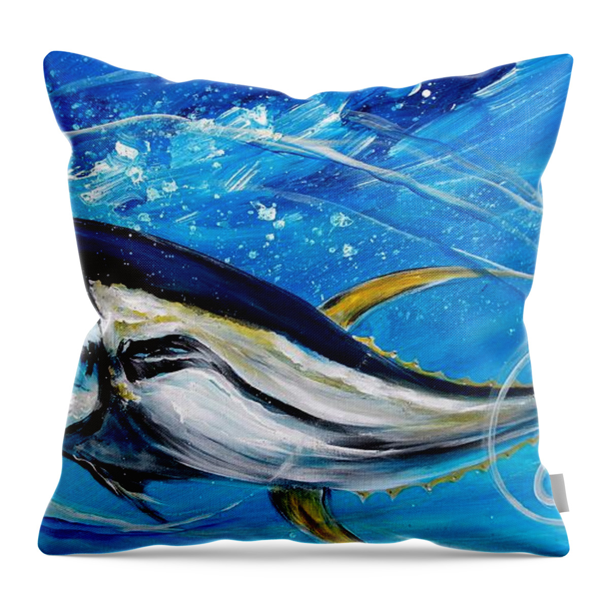 Tuna Throw Pillow featuring the painting Abstract Yellow Fin Tuna #1 by J Vincent Scarpace