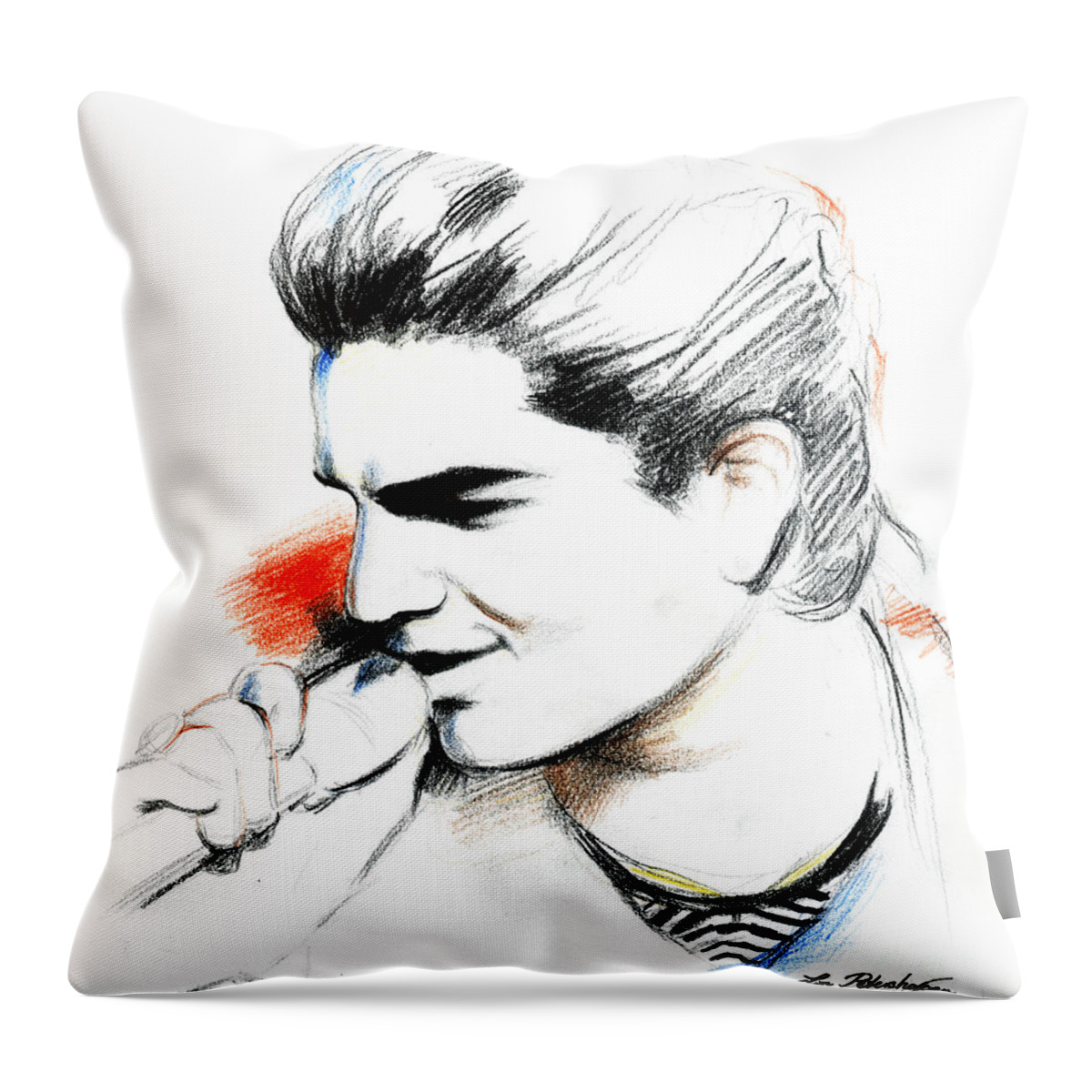 Adam Lambert Throw Pillow featuring the drawing Adam Lambert #1 by Lin Petershagen