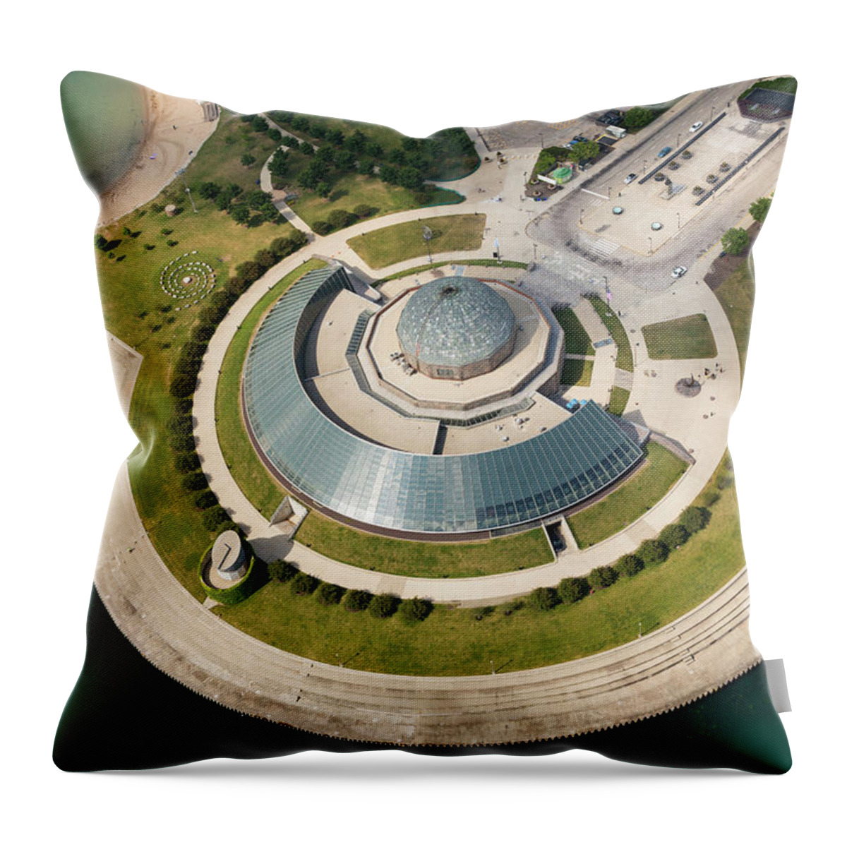 3scape Throw Pillow featuring the photograph Adler Planetarium Aerial #1 by Adam Romanowicz