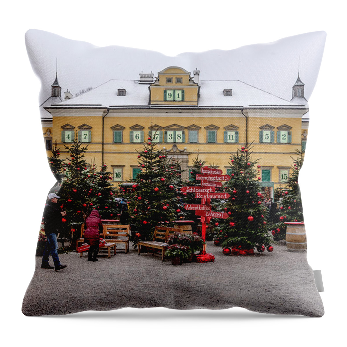 Hellbrunn Throw Pillow featuring the photograph Advent market Hellbrunn #1 by Wolfgang Stocker