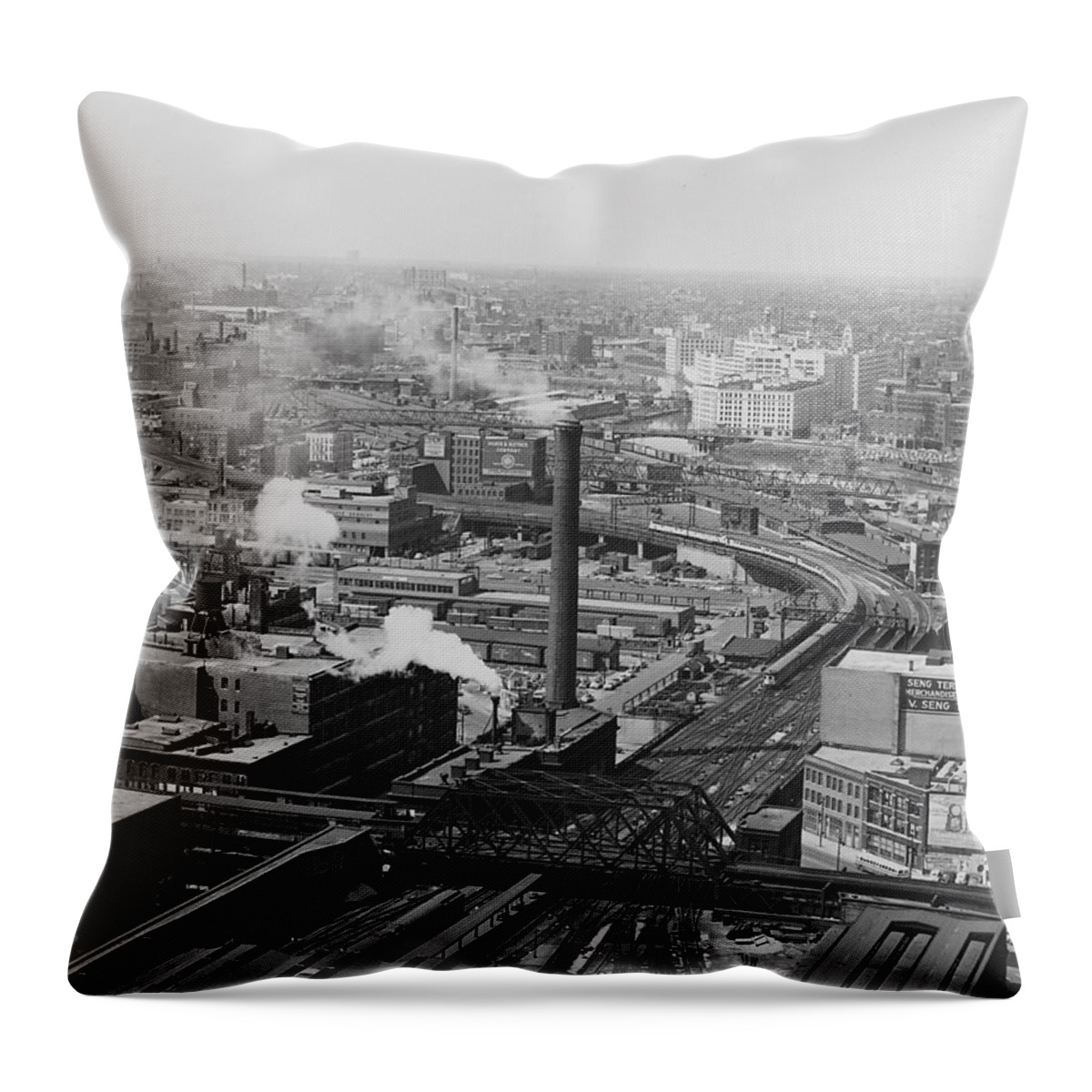 Chicago Throw Pillow featuring the photograph Aerial View of Main Line Track - 1953 #3 by Chicago and North Western Historical Society