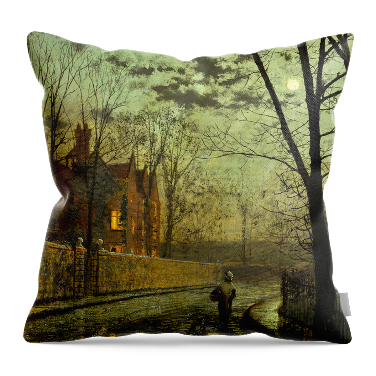 John Atkinson Grimshaw Throw Pillow featuring the painting After the Shower #2 by John Atkinson Grimshaw