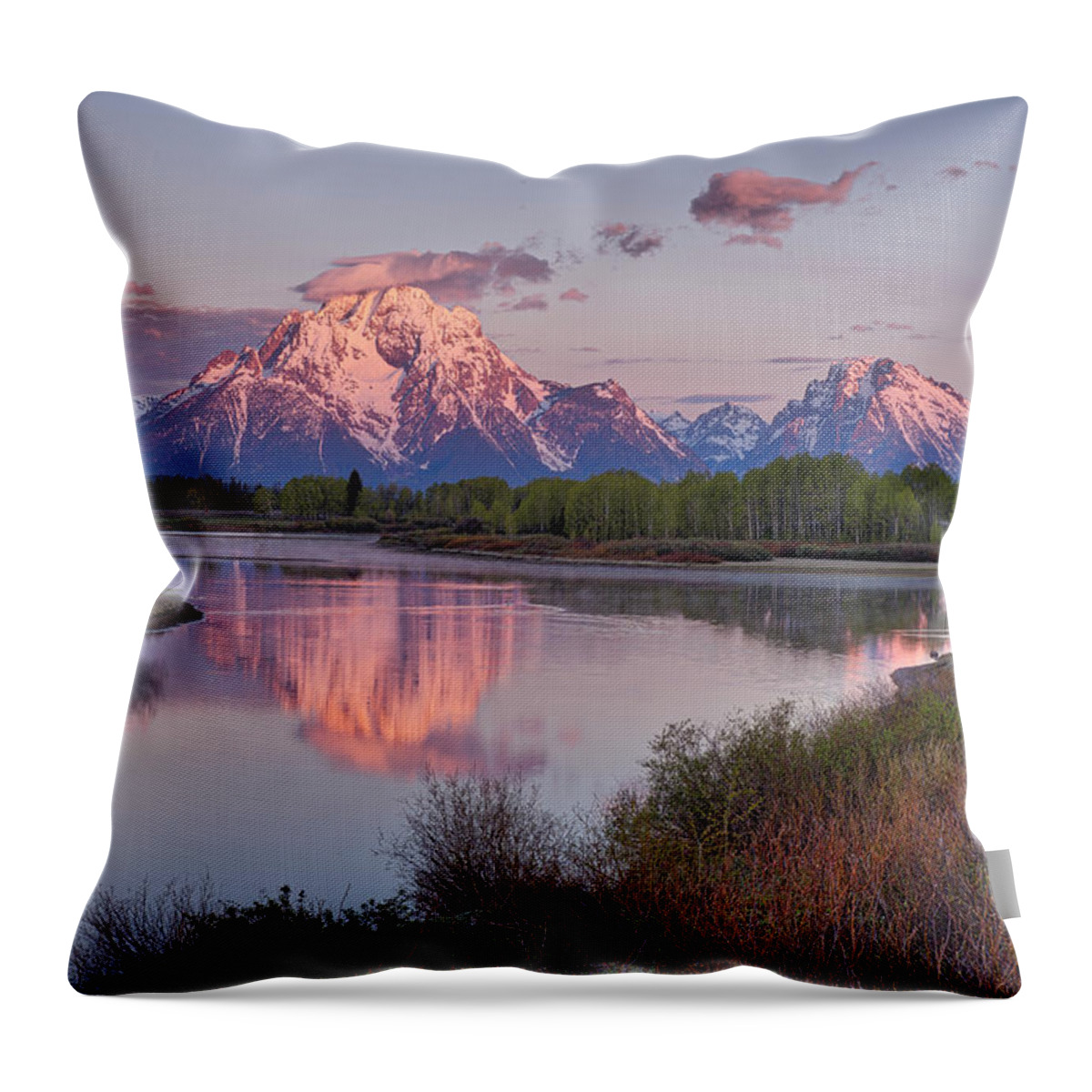 Alpenglow Throw Pillow featuring the photograph Alpenglow at Oxbow Bend by Joe Paul