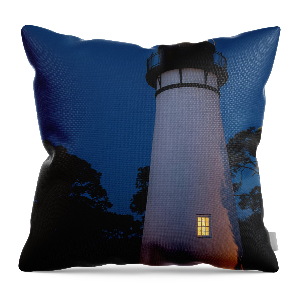 Amelia Island Lighthouse At Night Throw Pillow featuring the photograph Amelia Island Lighthouse at Twilight-Fernandina Beach Florida #1 by Dawna Moore Photography