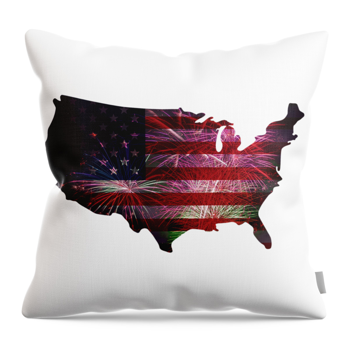 Usa; Outline; Silhouette; Flag; United States; Country; Federal; North America; Stars; Stripes; Red; White; Blue; 4th; July; Independence; Day; Happy; Fireworks; Display; Celebration; Patriotic; Government; Burst; Background; Illustration; Drawing; Souvenir; Poster Throw Pillow featuring the photograph American Flag with Fireworks Display #1 by David Gn