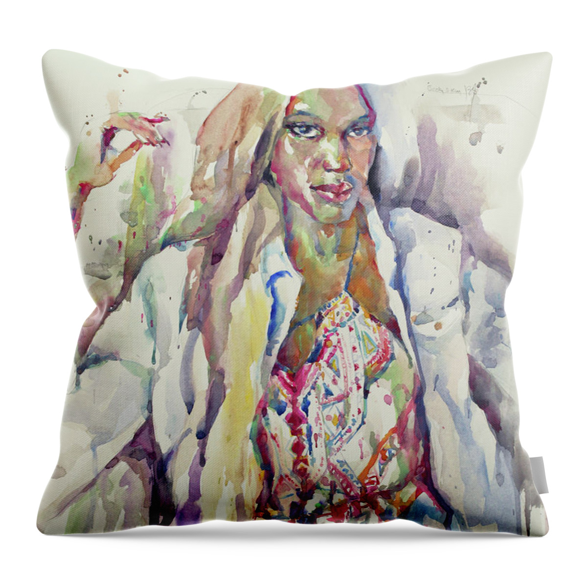 Watercolor Throw Pillow featuring the painting Amethyst #2 by Becky Kim