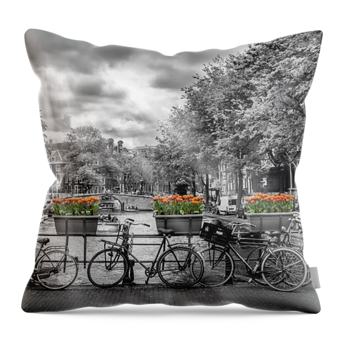 Amsterdam Throw Pillow featuring the photograph AMSTERDAM Gentlemen's Canal panoramic view #1 by Melanie Viola