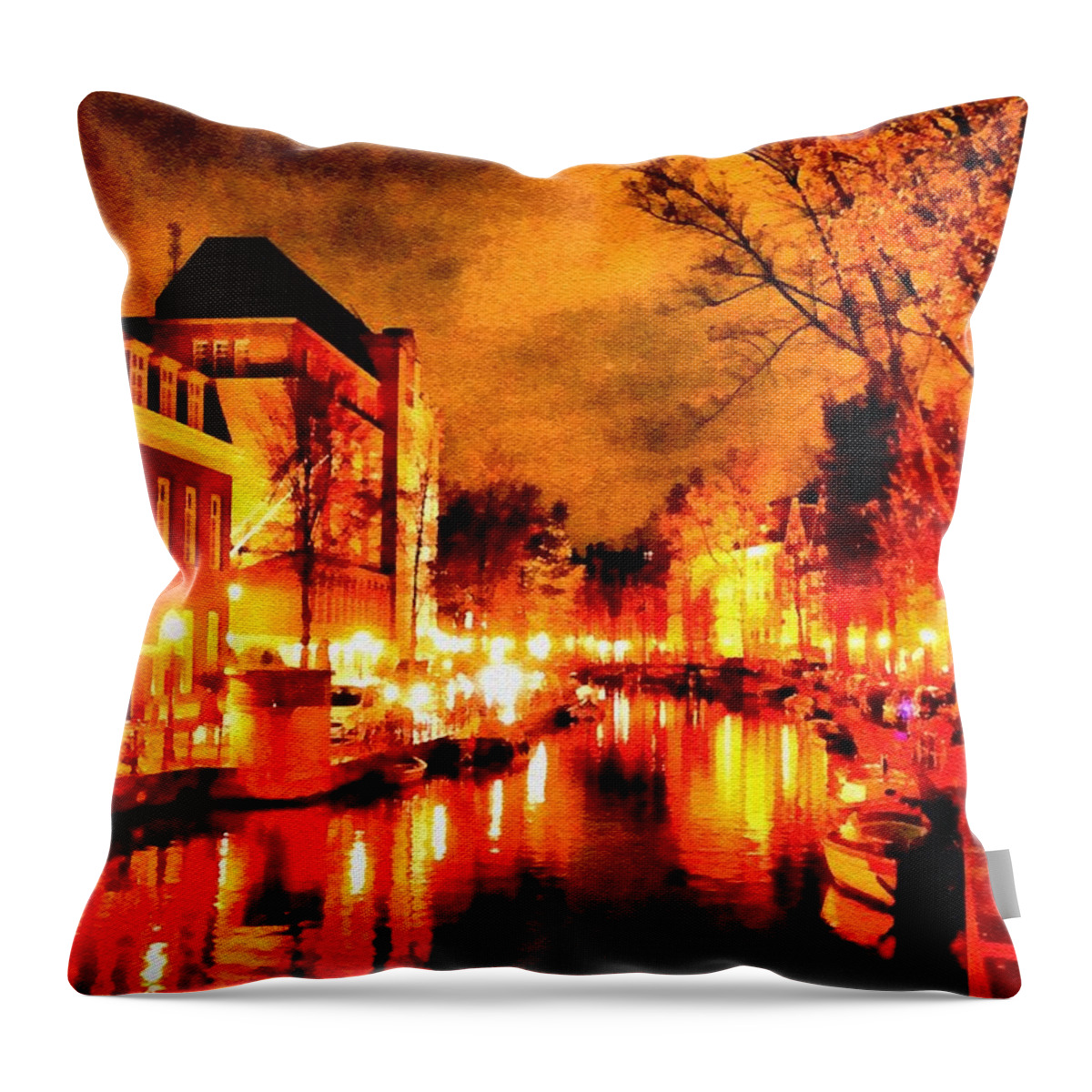 Amsterdam Throw Pillow featuring the digital art Amsterdam Night Life L B #1 by Gert J Rheeders
