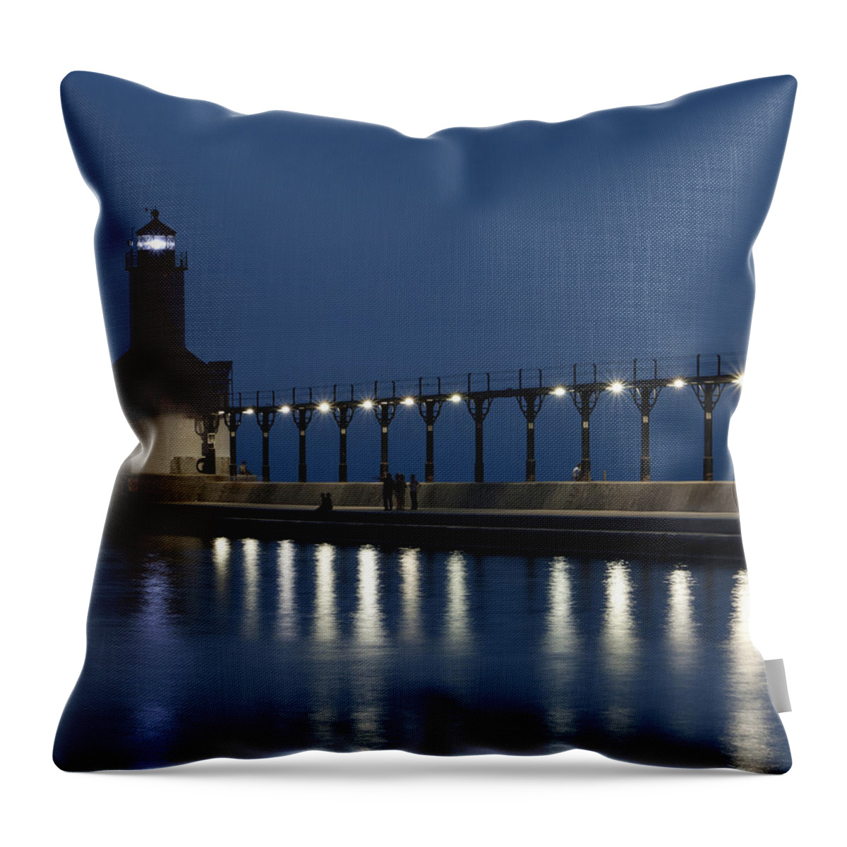 Michigan City Throw Pillow featuring the photograph An evening at the Lighthouse #1 by Scott Wood
