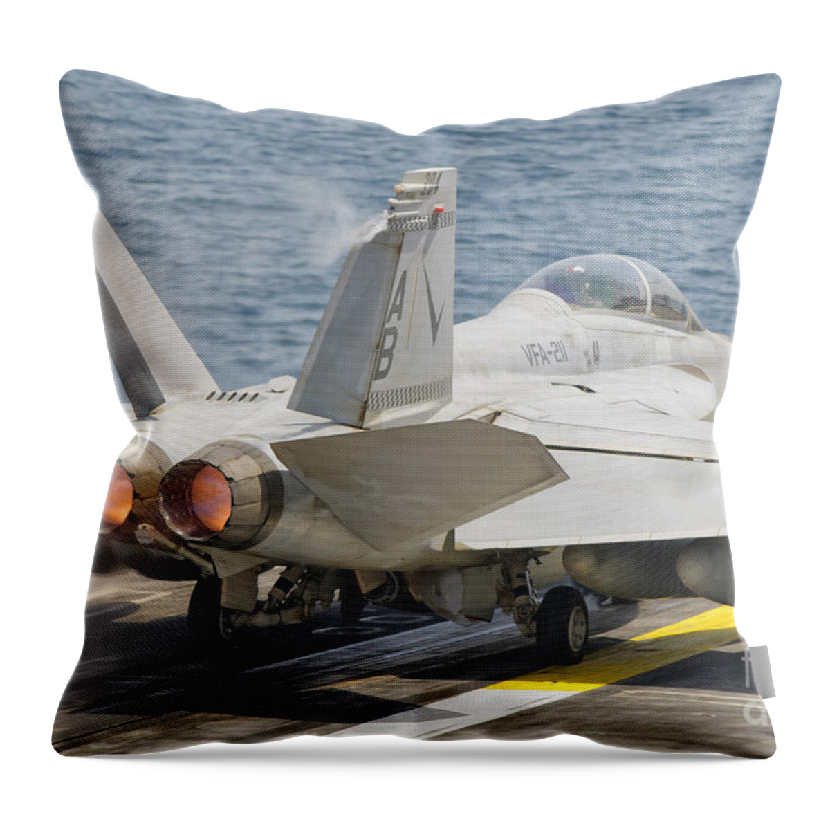 Horizontal Throw Pillow featuring the photograph An Fa-18f Super Hornet Taking Off #1 by Giovanni Colla