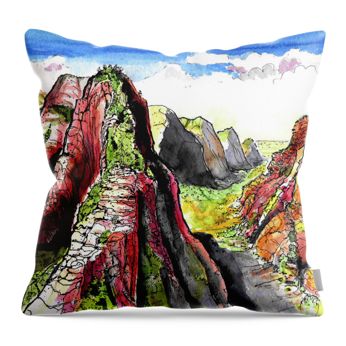 Zion Throw Pillow featuring the painting Angels Landing-Zion #1 by Terry Banderas