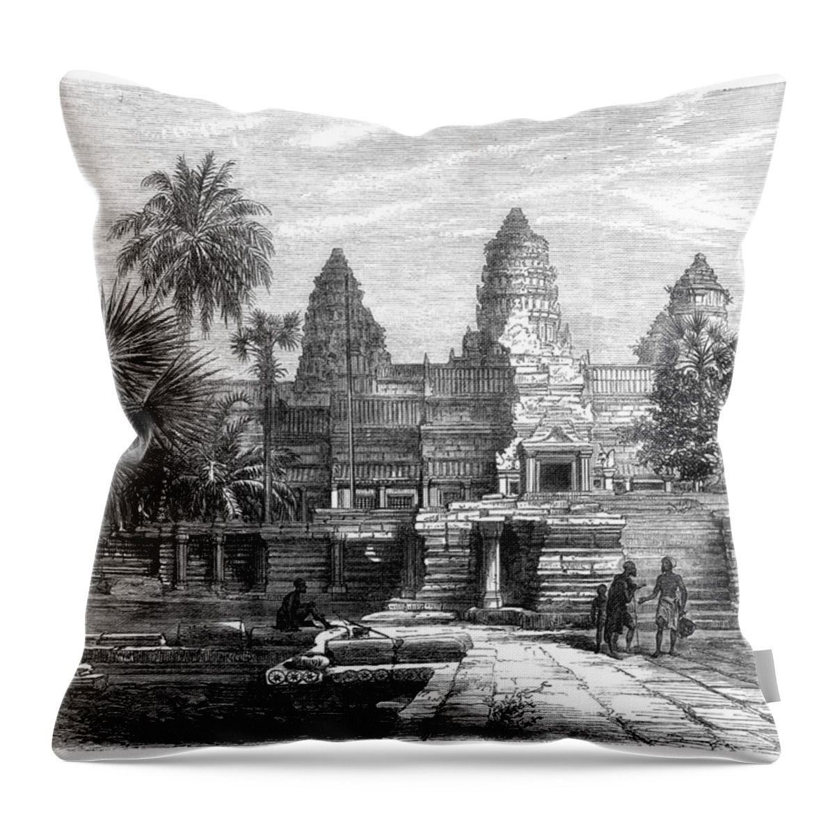 1868 Throw Pillow featuring the photograph Angkor Wat, Cambodia, 1868 #1 by Granger