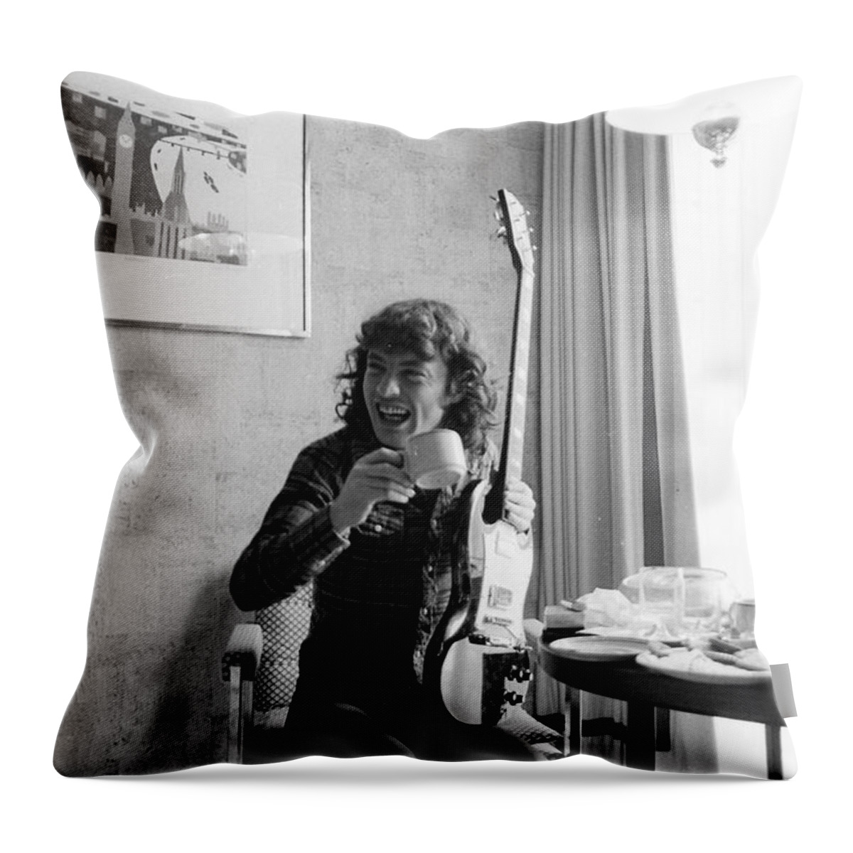 Angus Young Throw Pillow featuring the photograph Angus Young AC/DC #2 by Sue Arber