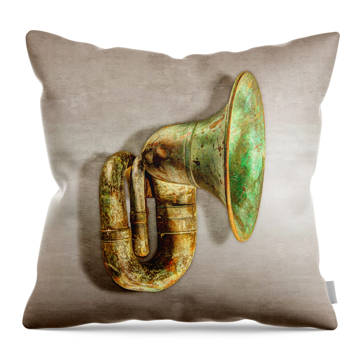Antique Throw Pillow featuring the photograph Antique Brass Car Horn #1 by YoPedro