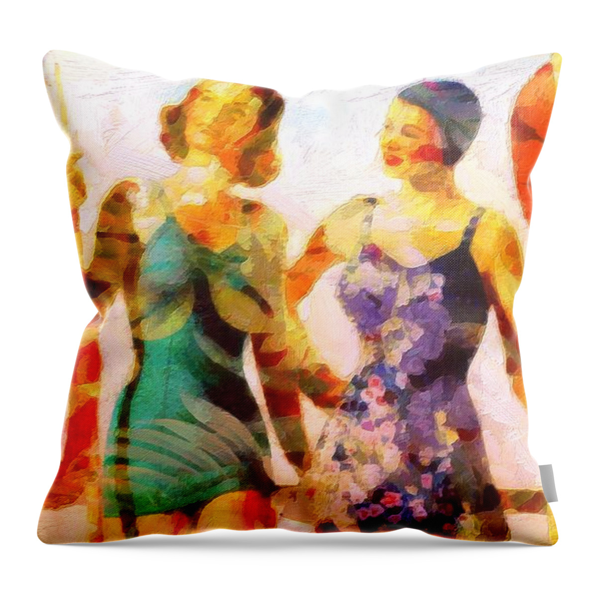 Ladies Throw Pillow featuring the painting At The Beach #1 by Lelia DeMello