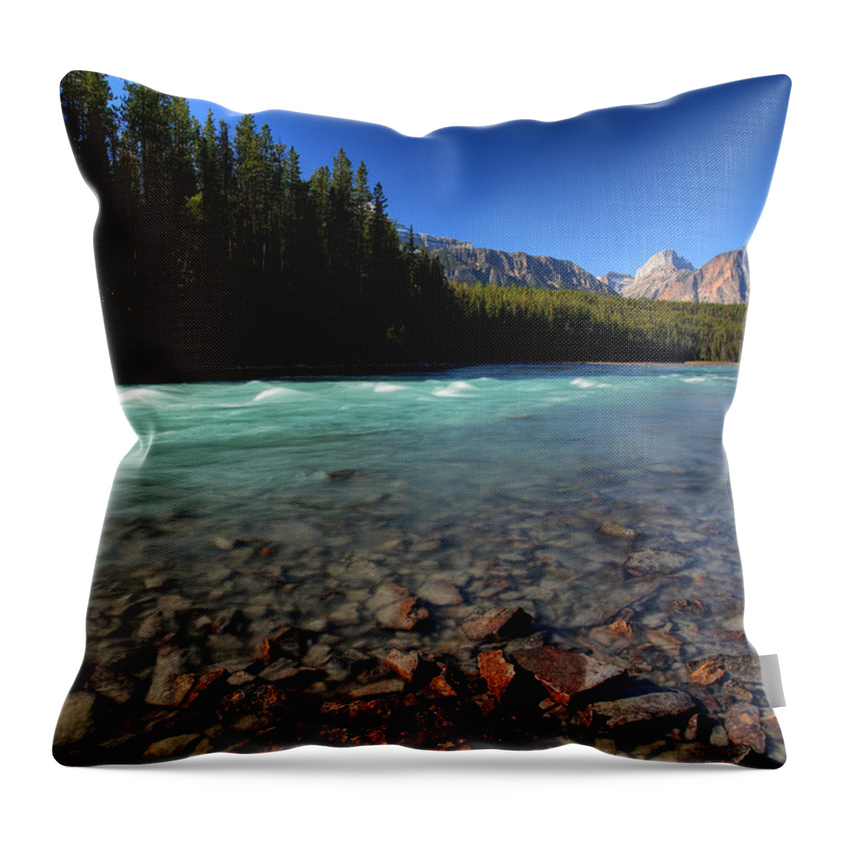 Maligne River Throw Pillow featuring the digital art Athabasca River in Jasper National Park #1 by Mark Duffy