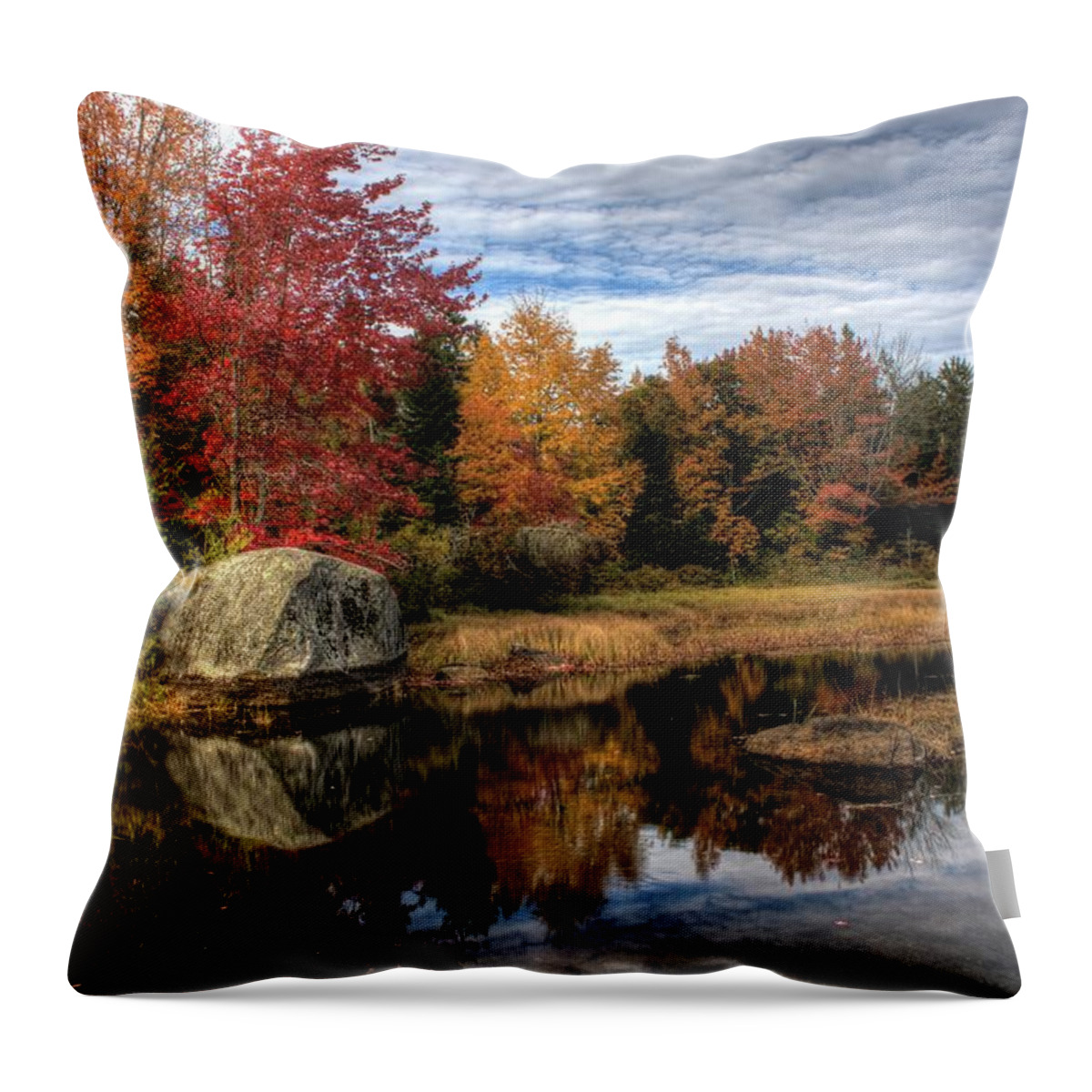 Hdr Throw Pillow featuring the photograph Autumn In Maine #2 by Greg DeBeck