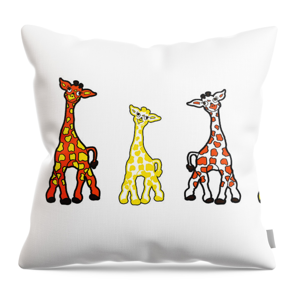 Giraffes Throw Pillow featuring the drawing Baby Giraffes In A Row #1 by Rachel Lowry