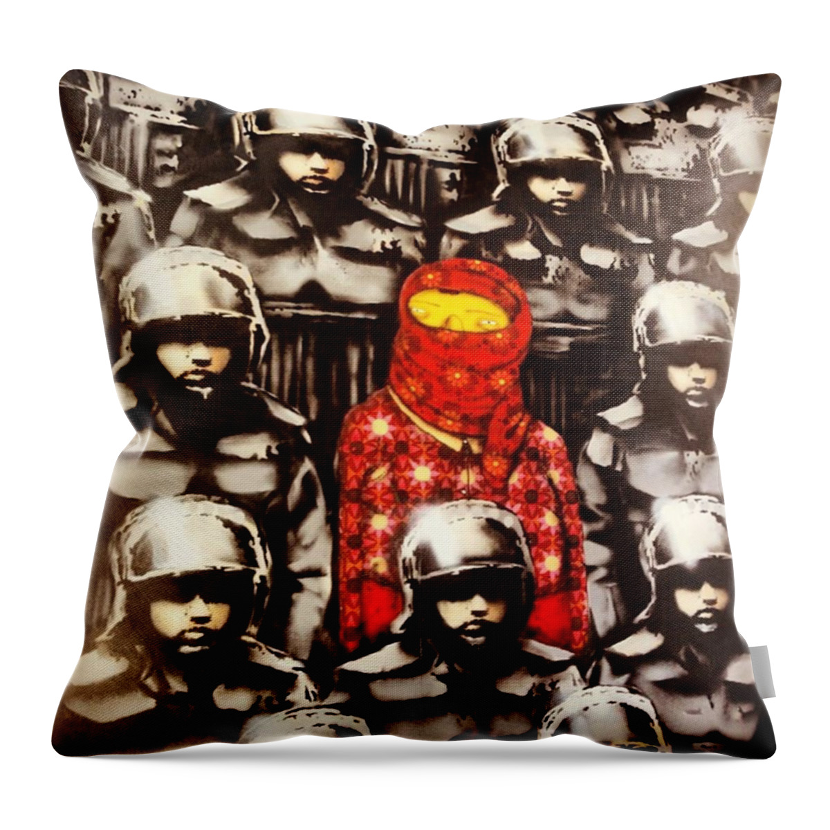 Banksy Throw Pillow featuring the photograph #banksy #streetart #betteroutthanin #1 by Allan Piper