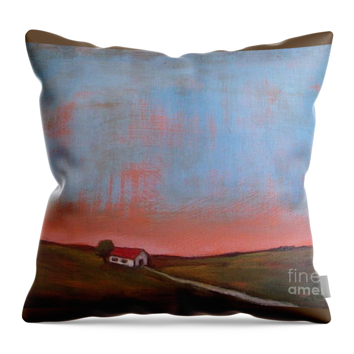 Barn Throw Pillow featuring the painting Barn at Dusk #1 by Vesna Antic