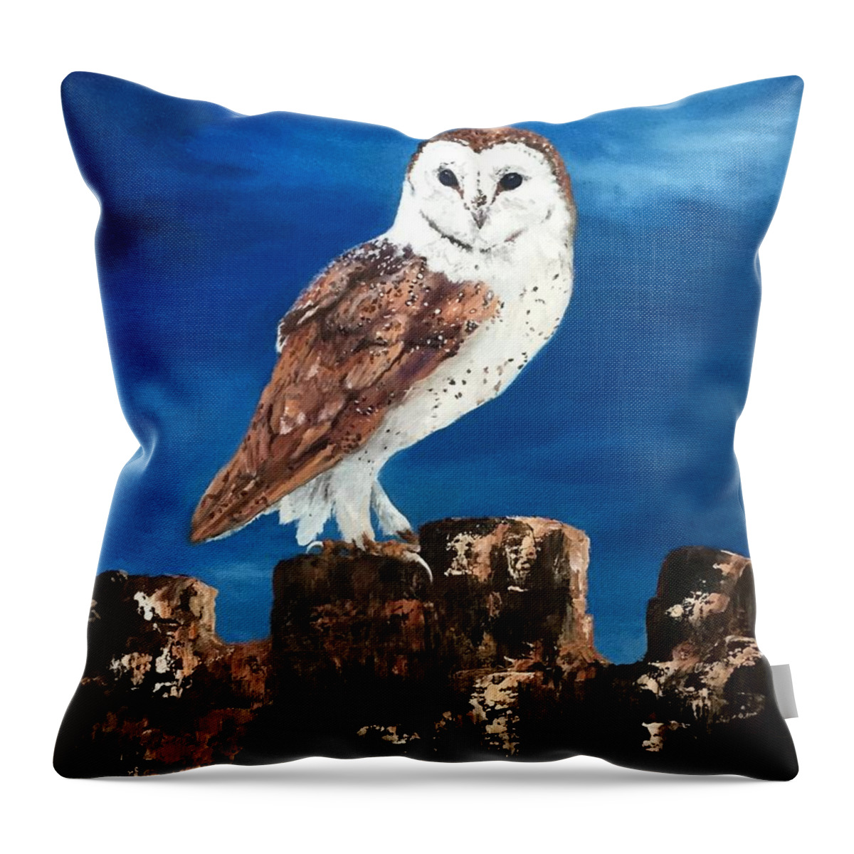 Owl Throw Pillow featuring the painting Barn Owl #1 by Jean Walker