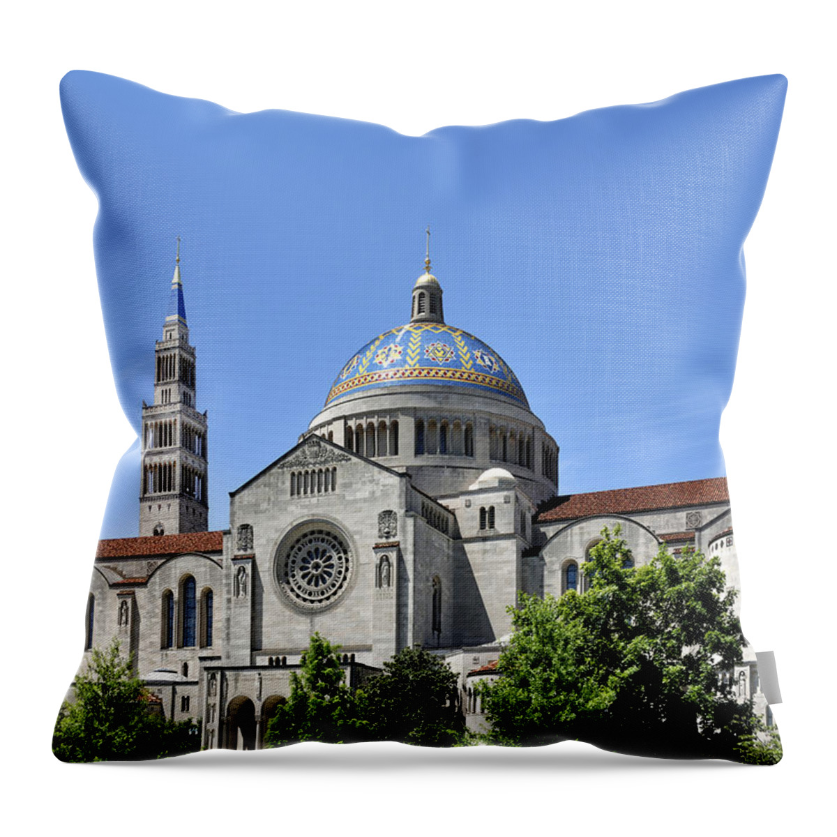 catholic Church Throw Pillow featuring the photograph Basilica of The National Shrine of The Immaculate Conception - Washington DC #1 by Brendan Reals