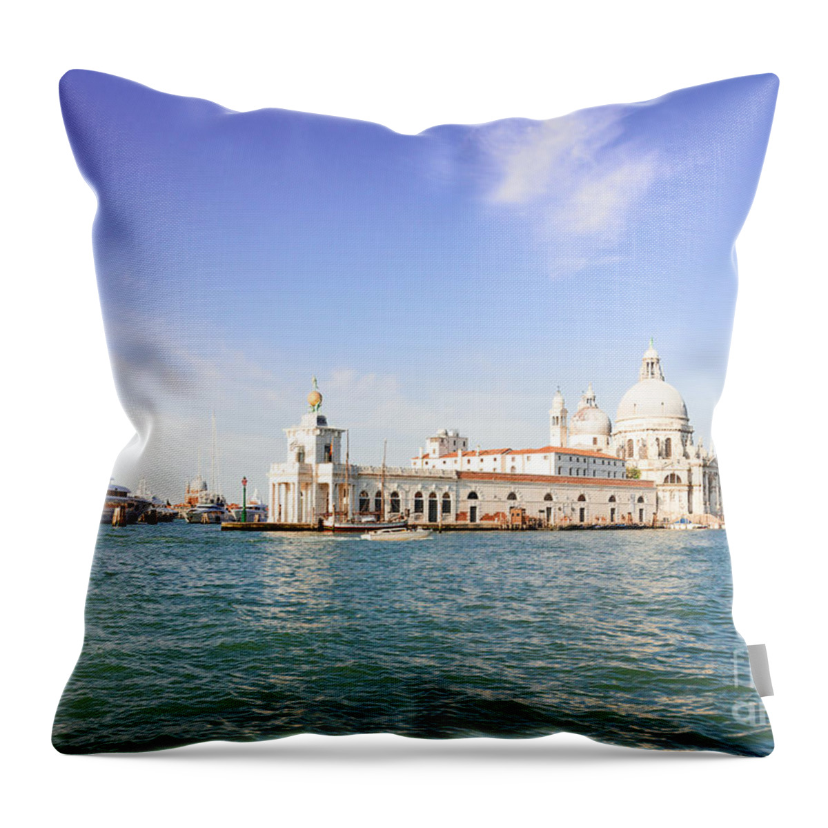 Venezia Throw Pillow featuring the photograph Basilica Santa Maria della Salute and Dogana by Anastasy Yarmolovich
