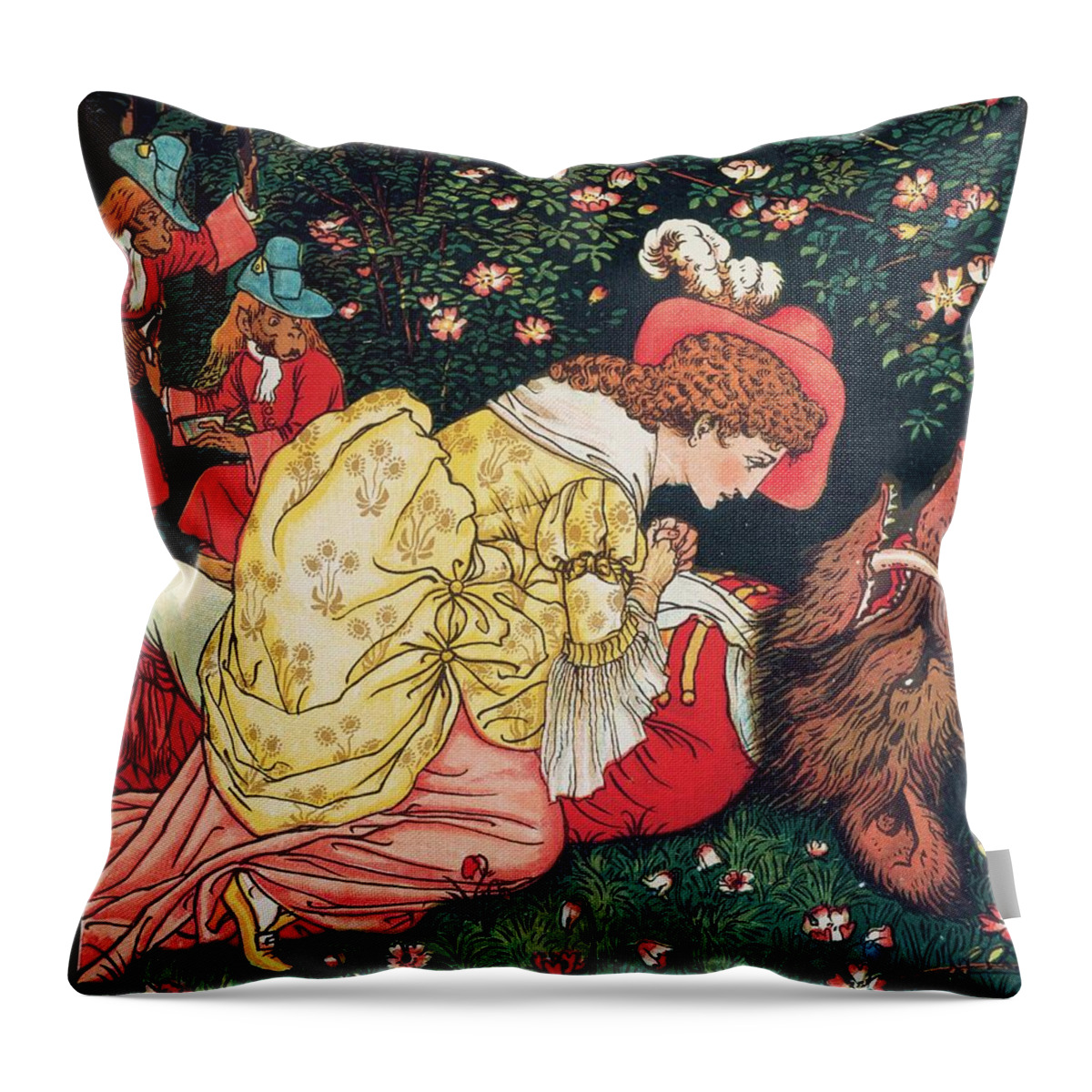 Walter Crane Throw Pillow featuring the relief Beauty and the Beast, from circa 1901 by Walter Crane