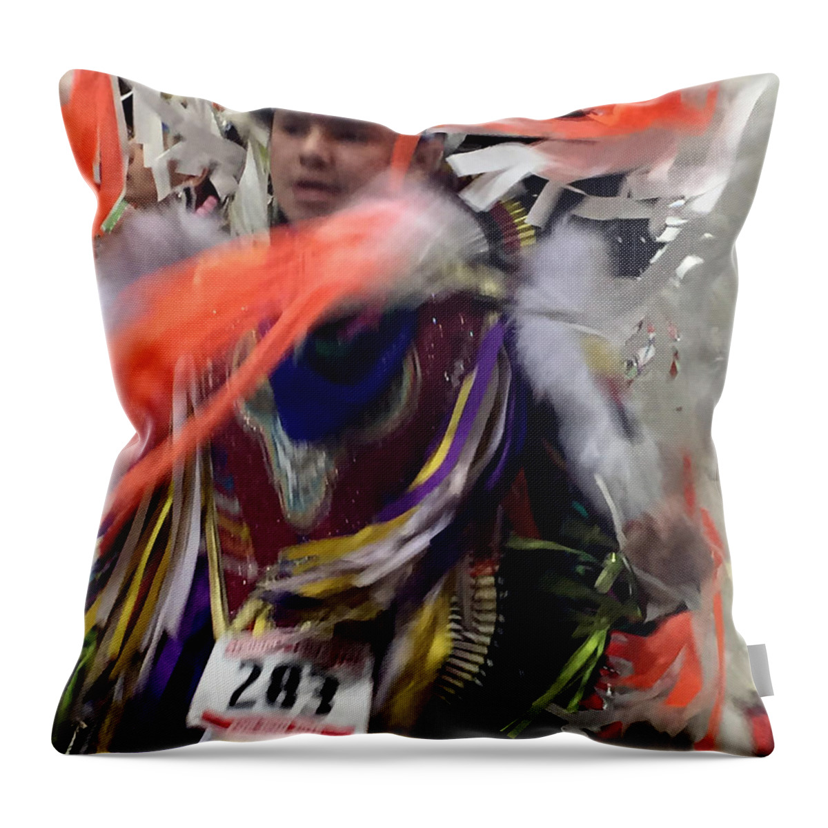 Native Americans Throw Pillow featuring the photograph Behind the Feathers #1 by Audrey Robillard