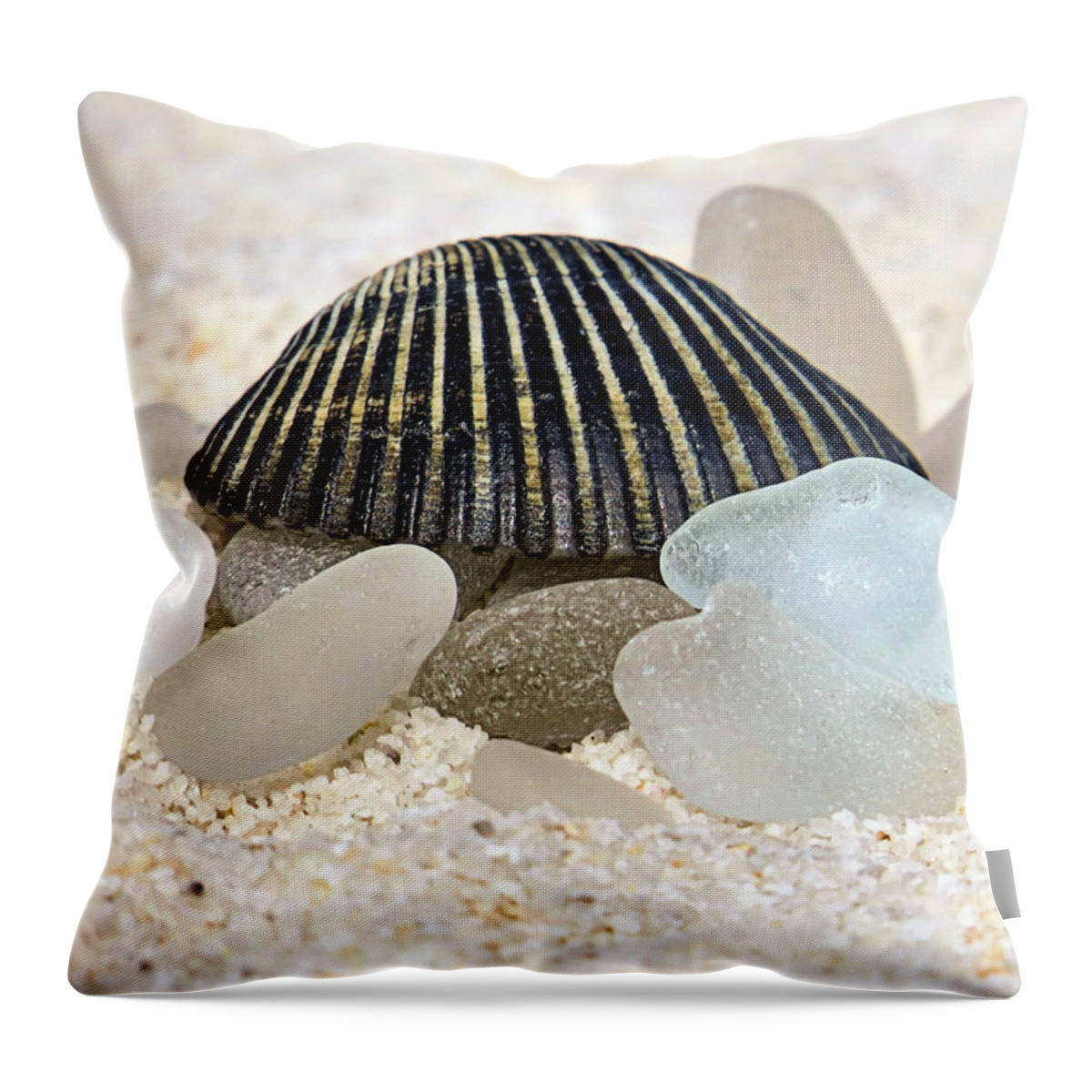 Black Throw Pillow featuring the photograph Black and White Sea Glass by Janice Drew