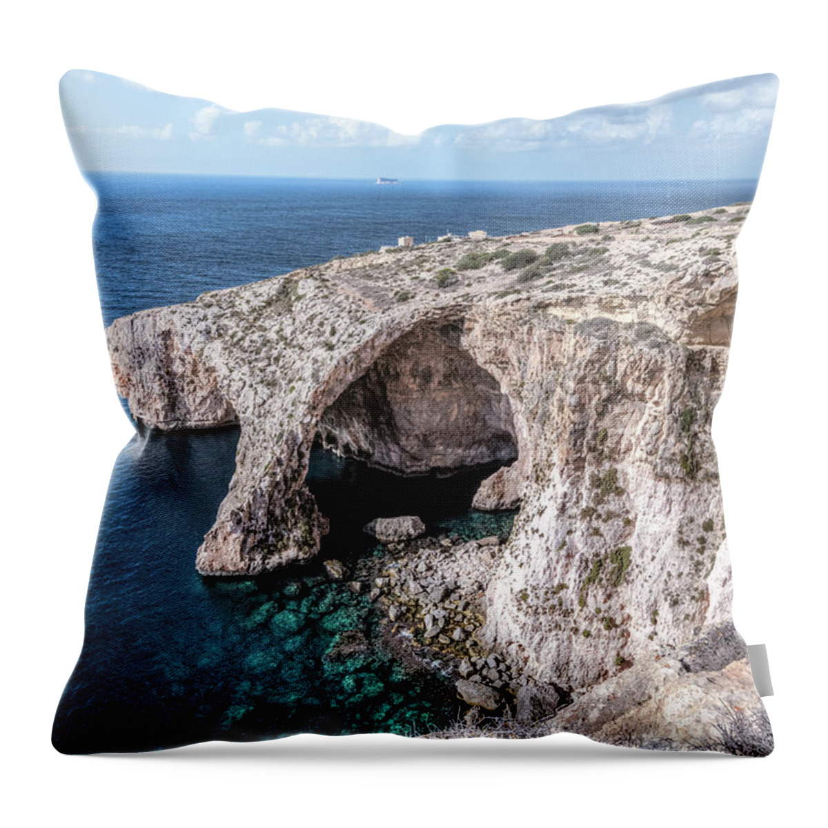 Blue Grotto Throw Pillow featuring the photograph Blue Grotto - Malta #1 by Joana Kruse